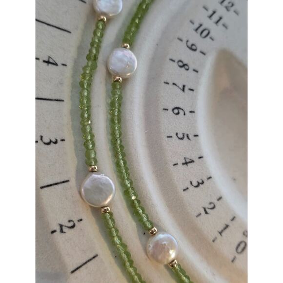 Zoe B. 14K Yellow Gold Coin Pearl & Green Tourmaline Necklace 36" - Picture 12 of 16